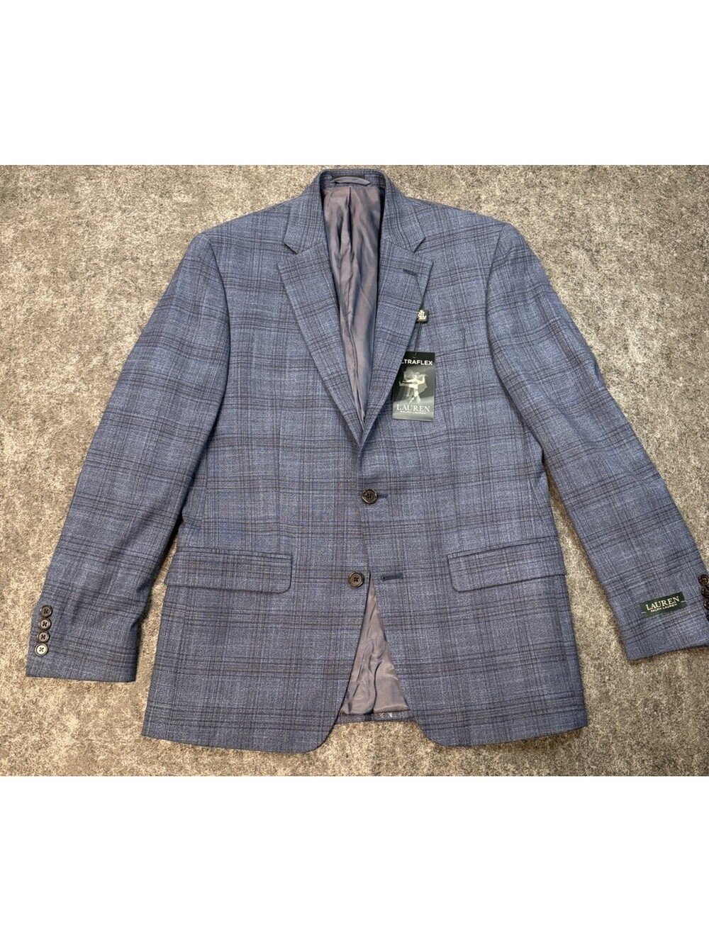 Lauren Ralph Lauren Ultraflex Blue Plaid Sport Coat Blazer 38R Stretch NWT